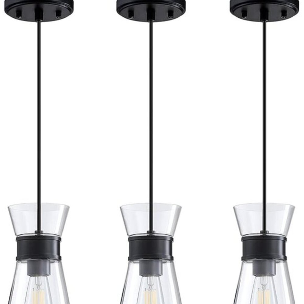 3 Pack 1 Light Modern Cylindrical Pendant with Clear Glass Black Finish *NEW*